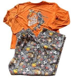 Sports Kids Long Pajama Set with Flannel Pants sz 8/10